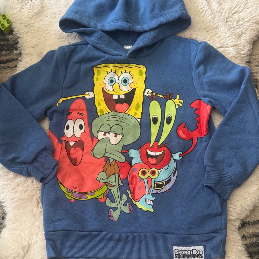 SpongeBob SquarePants Kids XS Blue Pullover Hoodie with Character Graphic